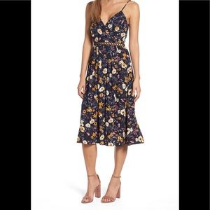 JOA Floral Blue Midi Dress
